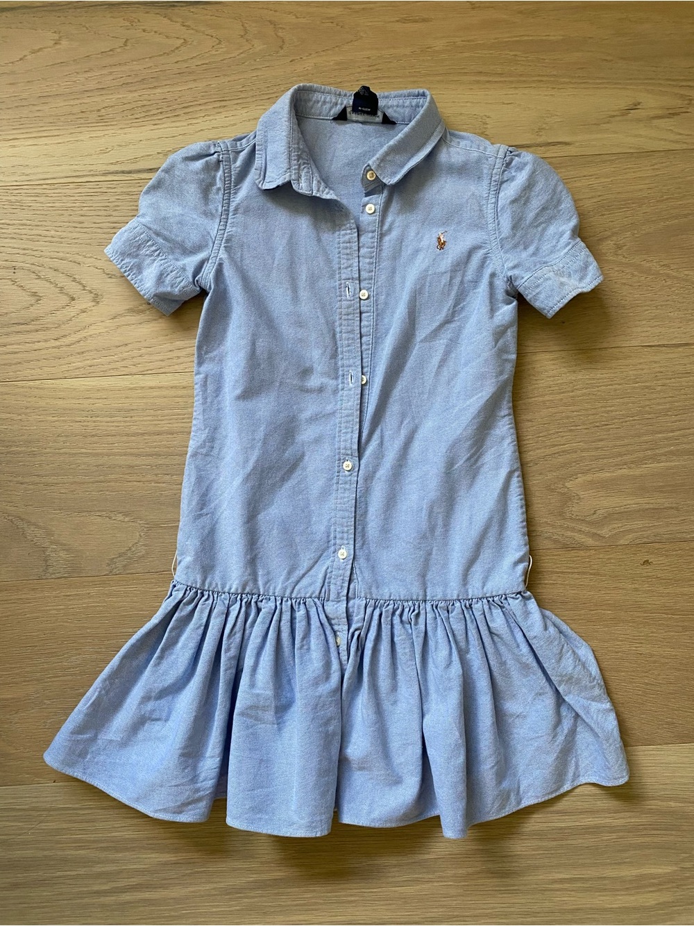 Ralph Lauren Light Blue Button-Front Polo Dress with Ruffle Skirt